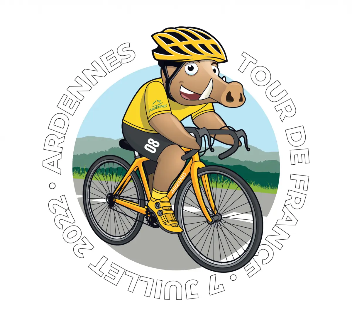 Woinic la mascotte des Ardennes en cycliste pour le Tour de France 2022