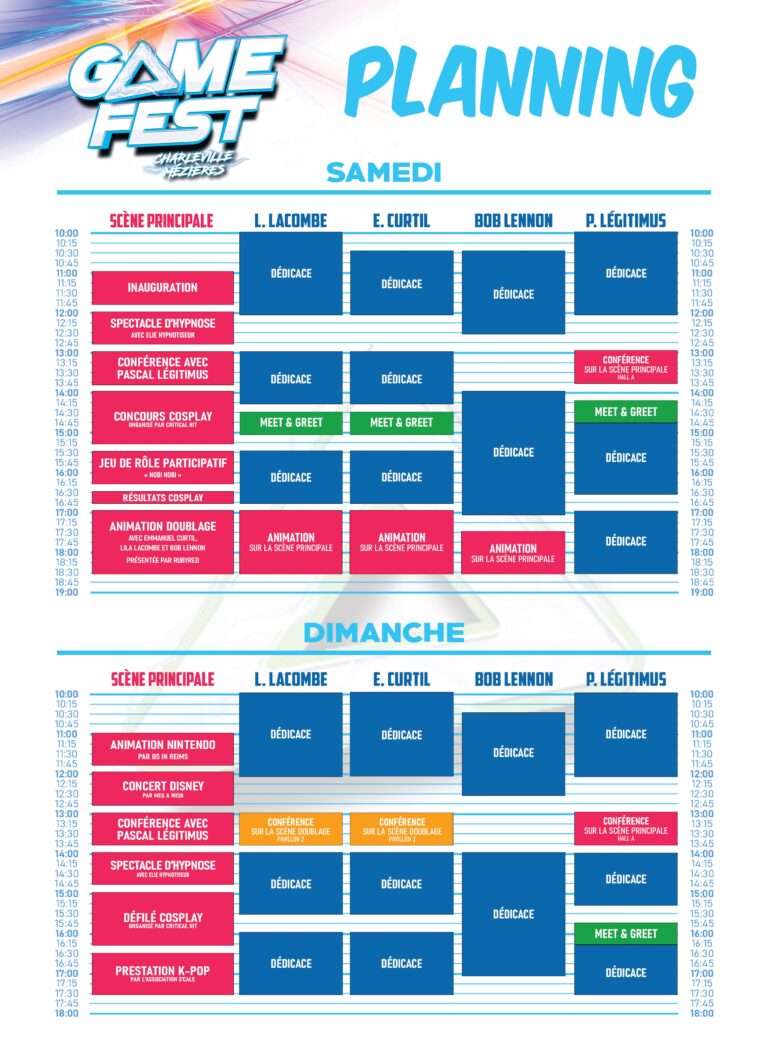Planning du Gamefest 2025 à Charleville-Mézières